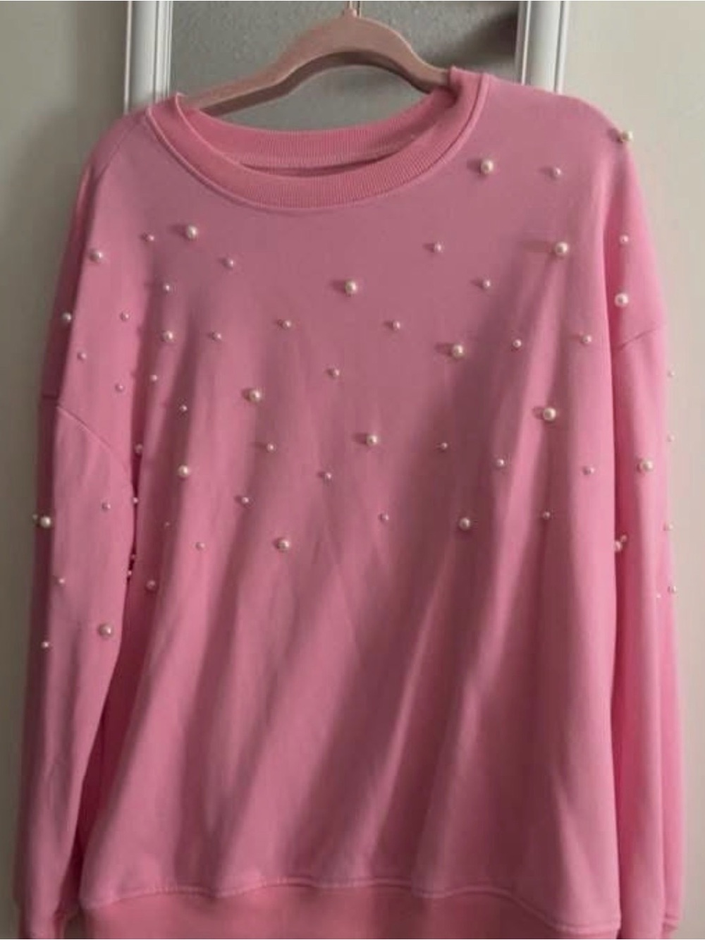 Pink Pearl-Embellished Crewneck Sweatshirt